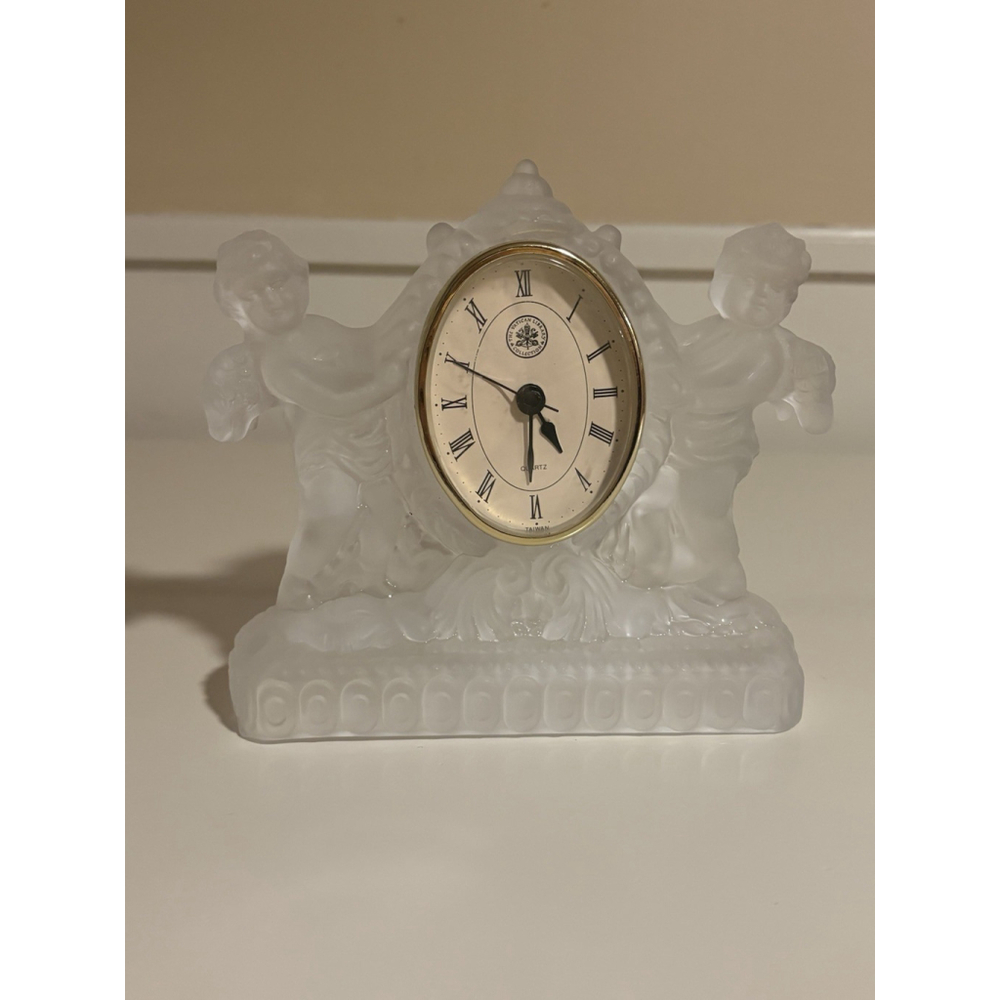 Vintage Cherub Angel Mantel Clock Vatican Library Collection Frosted Taiwan